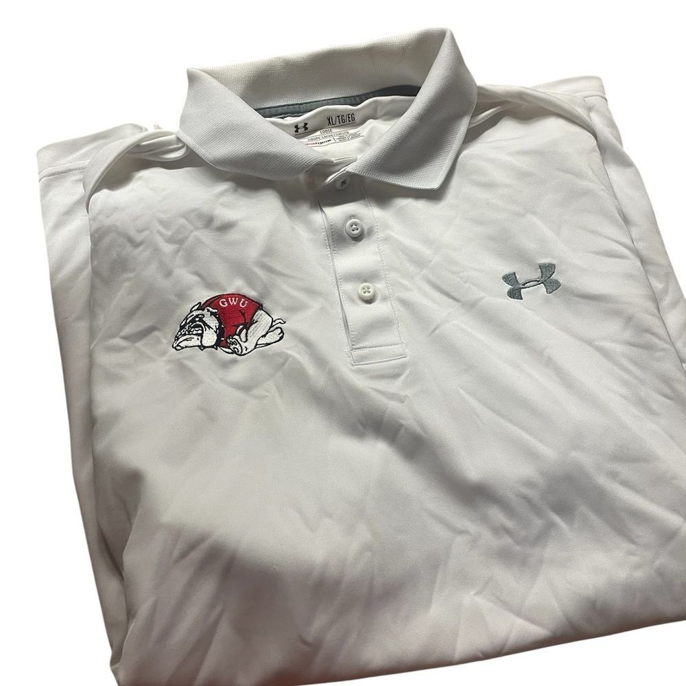 Under Armour White Polo Shirt with Red and Gray Accents XL